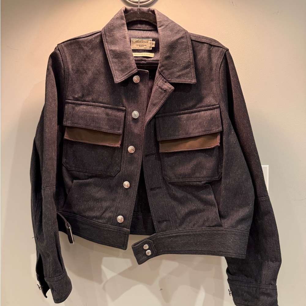 MAISON KITSUNE Black and Brown Denim Jacket